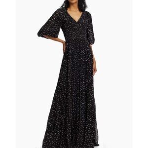 Teri Jon by Rickie Freeman Polka Dot Pleated Chiffon Gown NEW